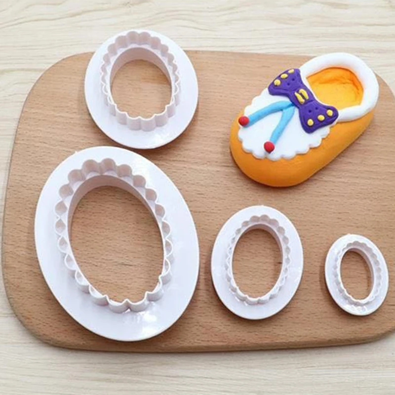 Oval Cookies Cutter Pastry Tool Plastic Fondant Cake Mold Decorating Mould Baking Accessories 4pcs/set