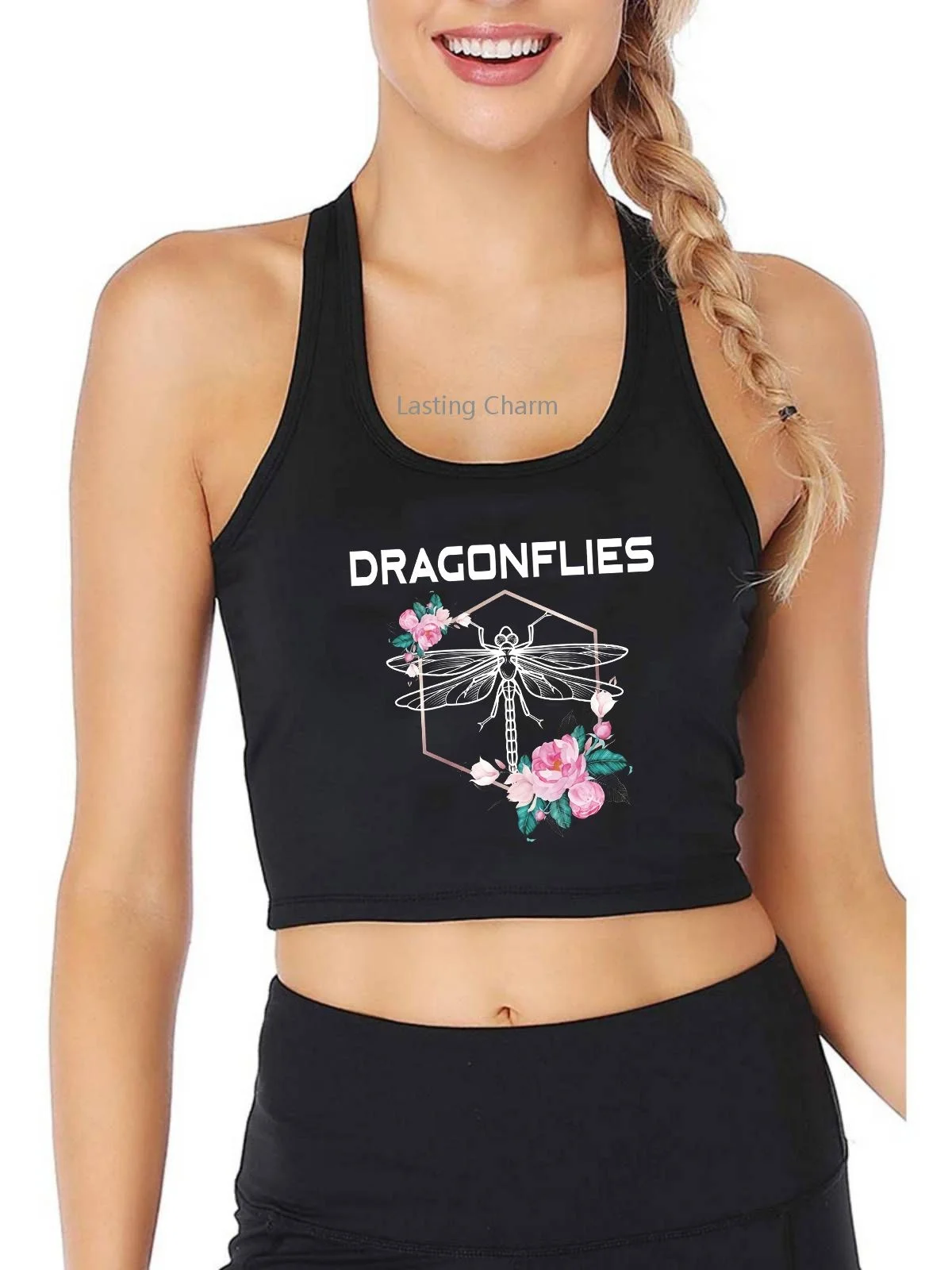 

Dragonflies Lovely Mandala Flowers Design Breathable Slim Fit Tank Top Women's Yoga Sports Training Crop Tops