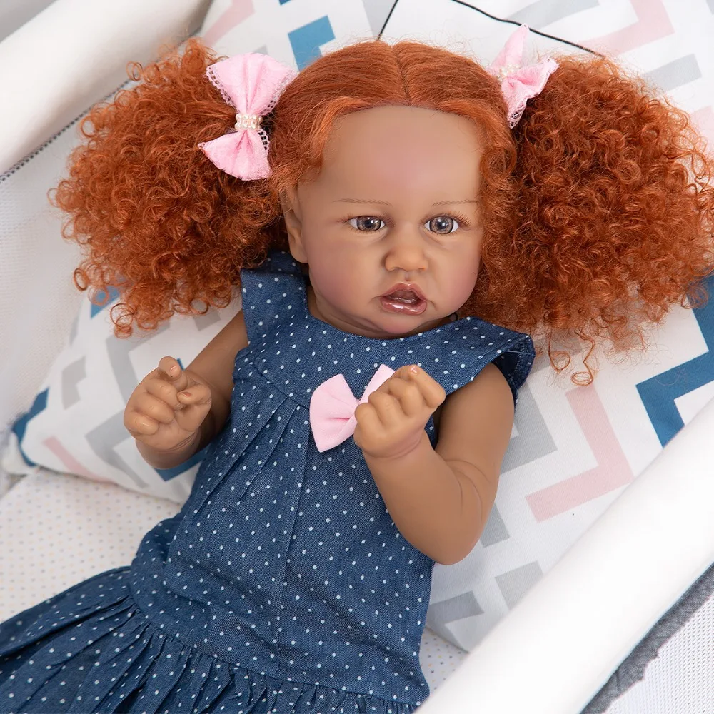 55cm Reborn Doll Vinyl Full Glue Simulation Baby Black Skin Implant Hair Reborn Baby Doll sleaford mods all that glue coloured vinyl 2lp