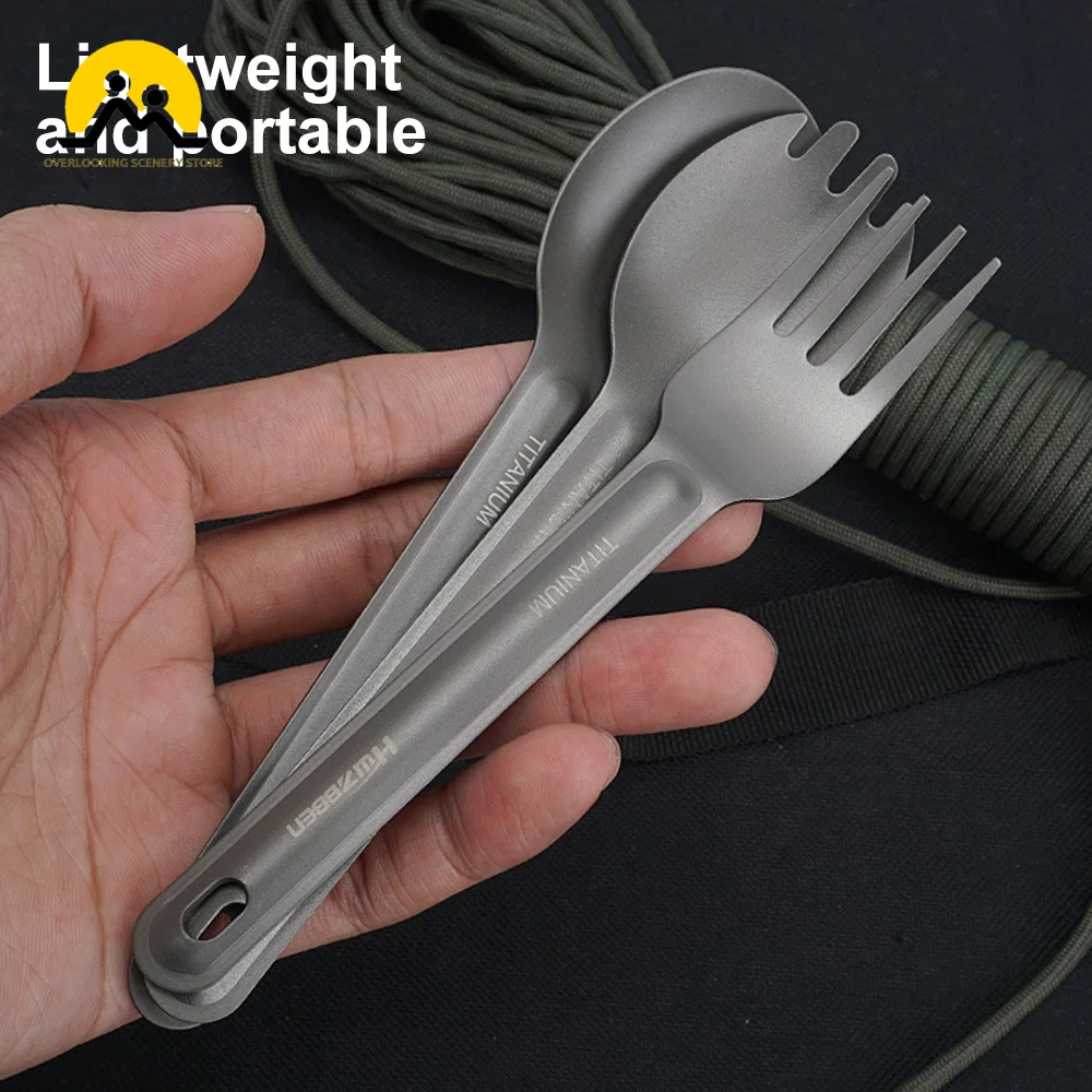 Titanium Tableware Ultralight Metal Long Handle Spoon Fork Camping Cutlery