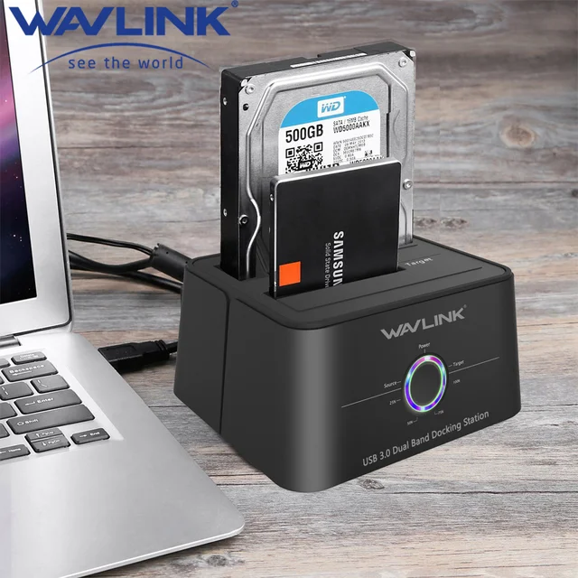 Wavlink Dual Bay SATA to USB3.0 External Hard Drive Docking Station for 2.5/3.5inch HDD/SSD Offline Clone/UASP Functions