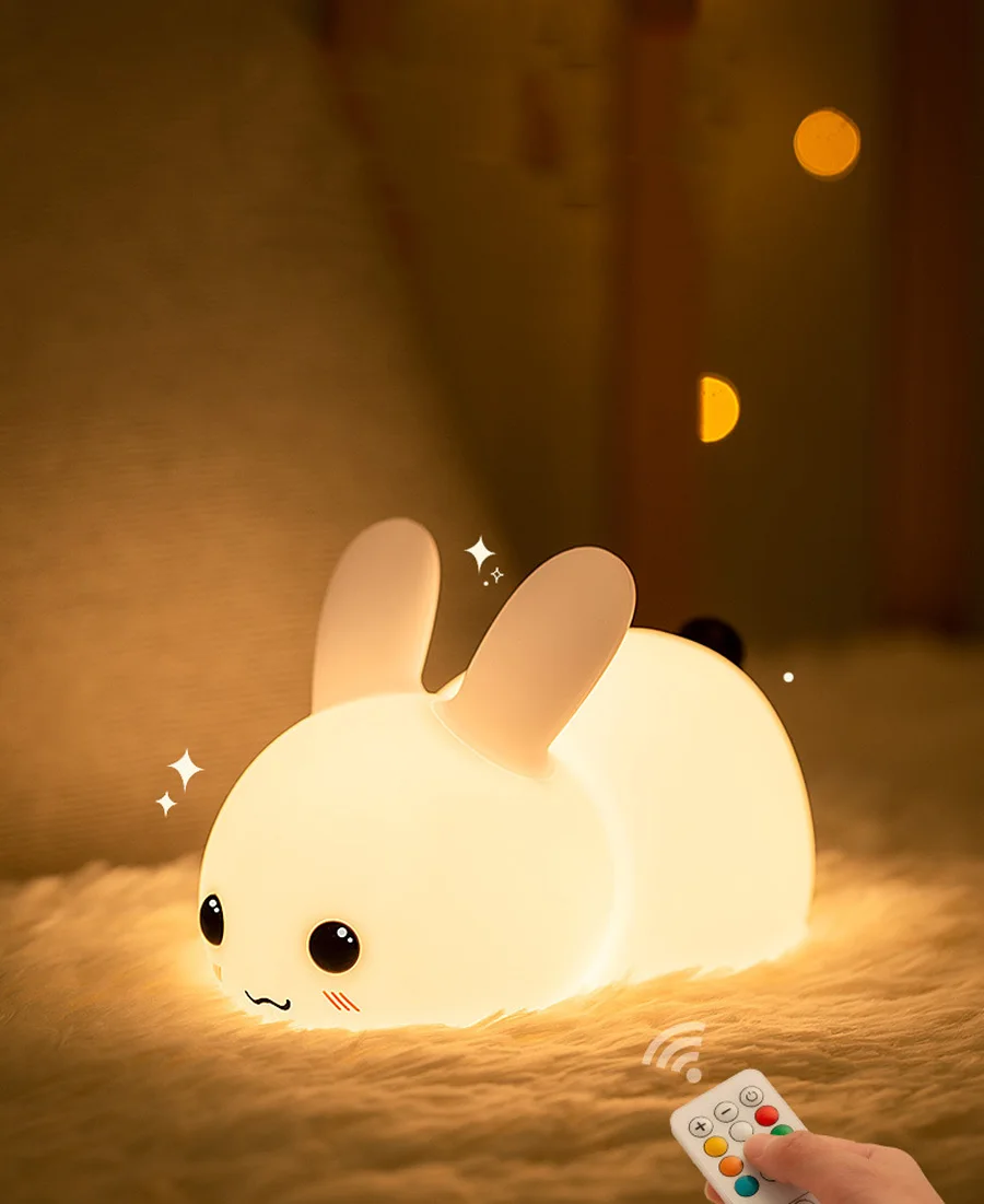 mi motion activated night light 2 Rabbit Night Light Silicone Dimmable Touch Sleeping Lights USB Rechargeable Children's Night Lamp RGB Remote Cute Feeding Lamps dinosaur light