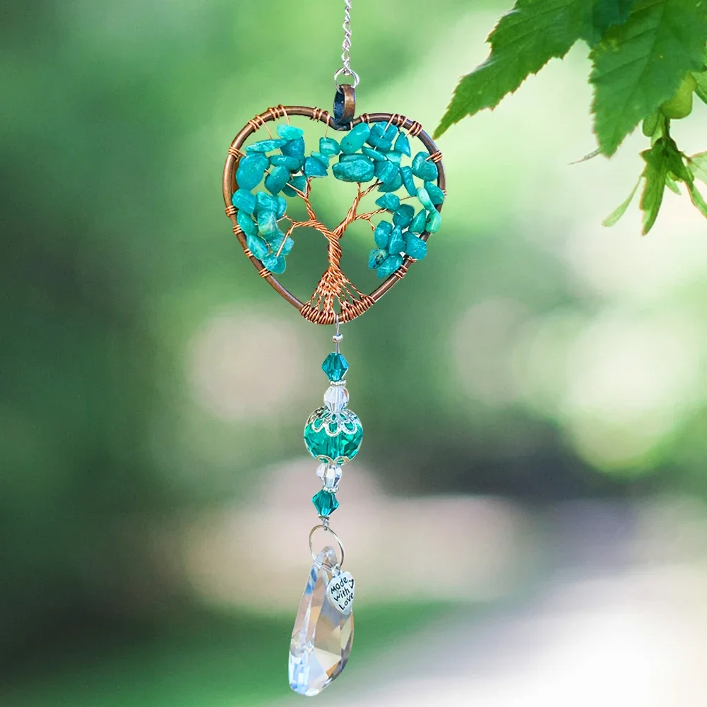 Crystal Pendant Sun Catcher 1PC Love Heart Tree of Life Kabbalah Quartz Prism Glass Crystal Pendant Agate Chakras Energy Stone Meditation DIY Garden Hanging