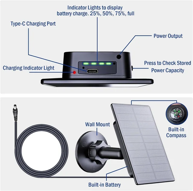 6V 12V Solar Battery Charger Kit For Hunting Camera 5V USB-C Solar Power Bank 5200mah 2W Waterproof Solar Panel Battery Charger 3