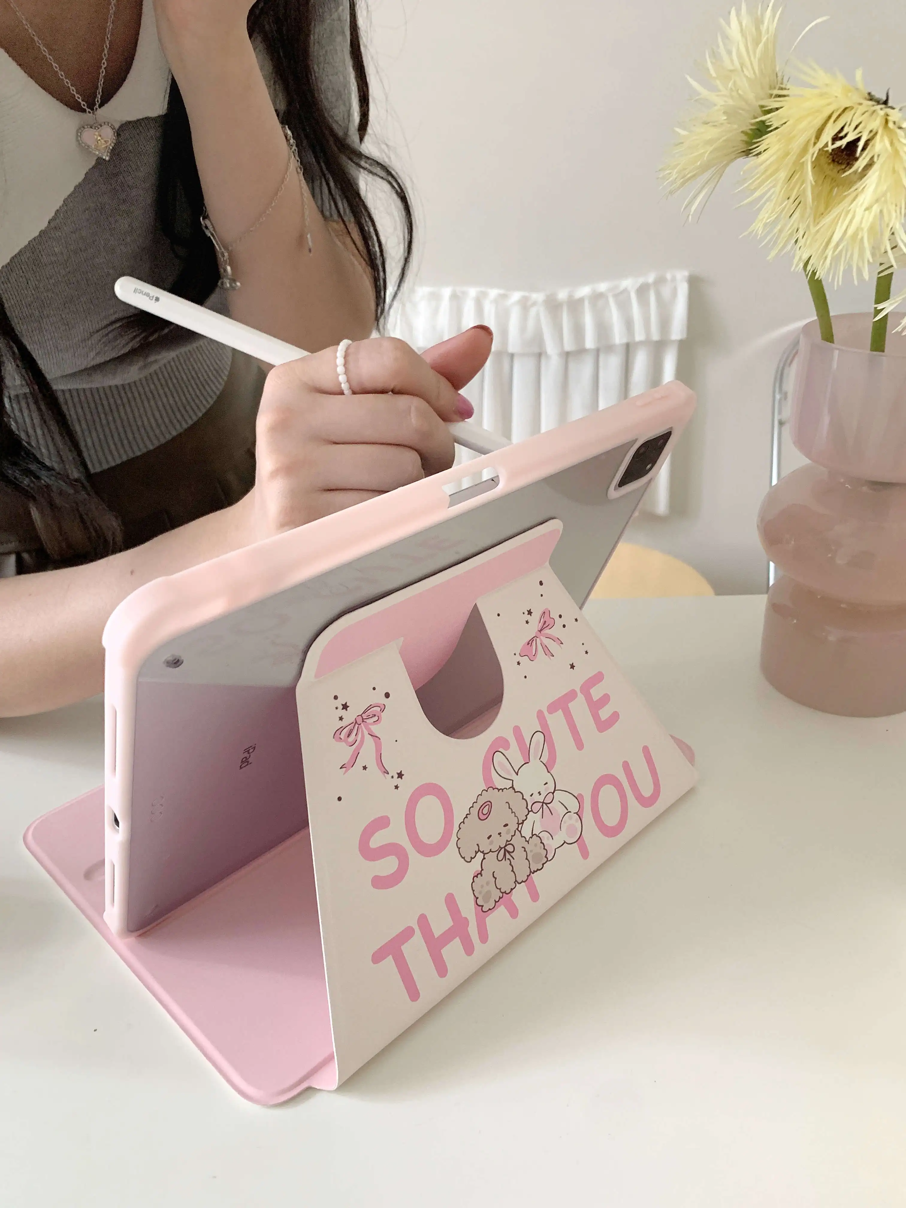 Cartoon Bow Bunny Case for iPad