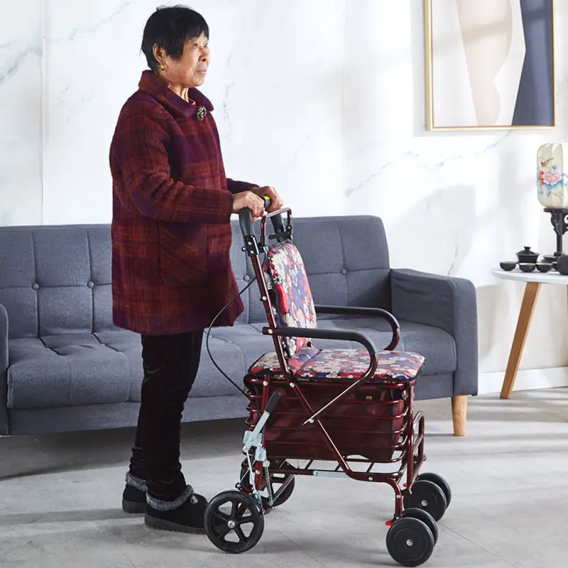 Elderly handcart for shopping, foldable and portable for home use, and can sit on elderly chairs for four rounds of walking 5