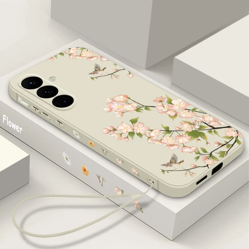 Pink Flower Pattern Phone Case with Soft Lanyard Cover