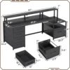 Computer Desk with 5 Drawer Power Outlet & Led Lights 66'' Home Office Desk with File Drawer Storage Monitor Shelf Gaming Desk 3
