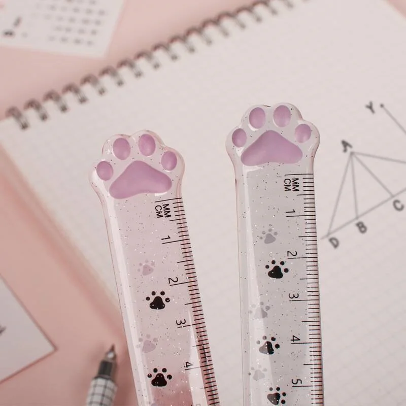 2 개/몫 Kawaii 고양이 발자국 자 15 cm 측정 직선 자 그리기 도구 프로모션 문구 선물 학교 용품