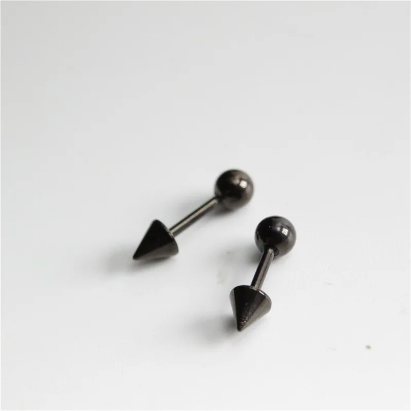 1Pair Women Men Round Ball Spike Cone Tip Titanium Steel Screw Back Pierced Stud Earrings Punk Gothic Body Piercing Jewelry Gift