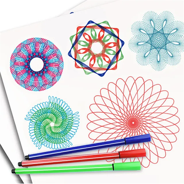 Montessori Toys 27Pcs Spirograph Drawing Toys Set Interlocking Gears Wheels with Pens Spiral Design Painting Geometric Ruler Toy 3