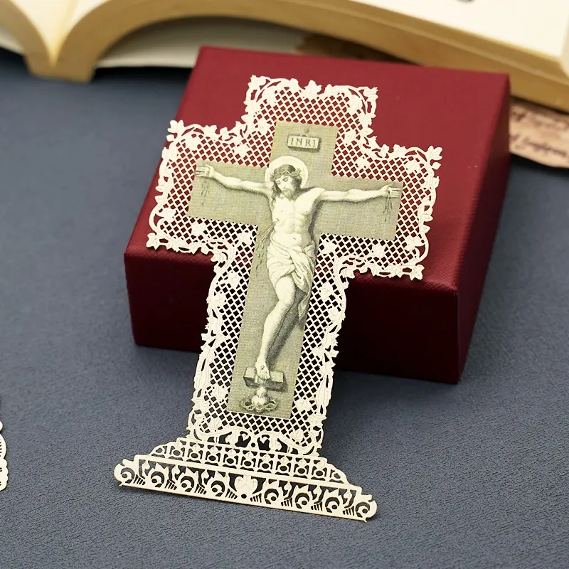 Catholic Christian Decorative Cross Holy Lace Card 7x11cm Christian Bookmark Christ Religious Figures Icons Catholic Church Gift