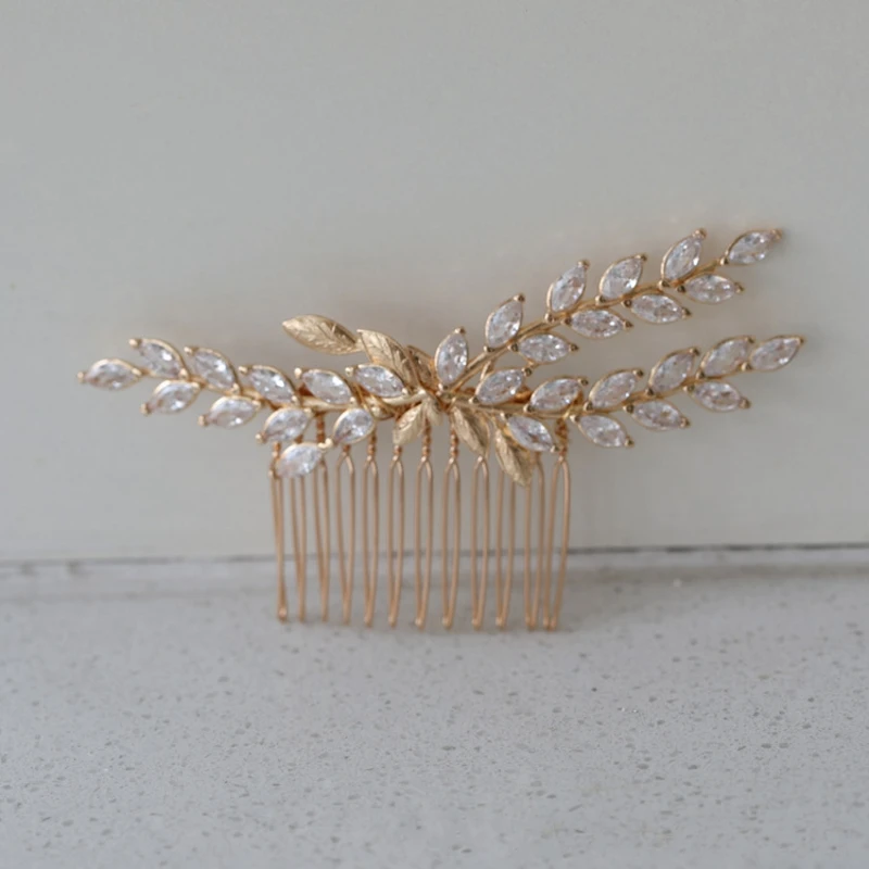 Delicate Small Comb Bridal Hair Piece Women Pins Gold Color Ziconia Wedding Jewelry Accessories