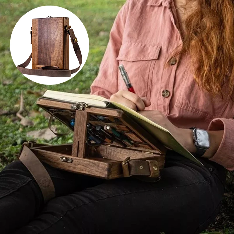 Painter Messenger Bag Portable Wooden Box with Latch Art Creation Sketch Easels Writing Stand Painting Brushes Holders Organizer