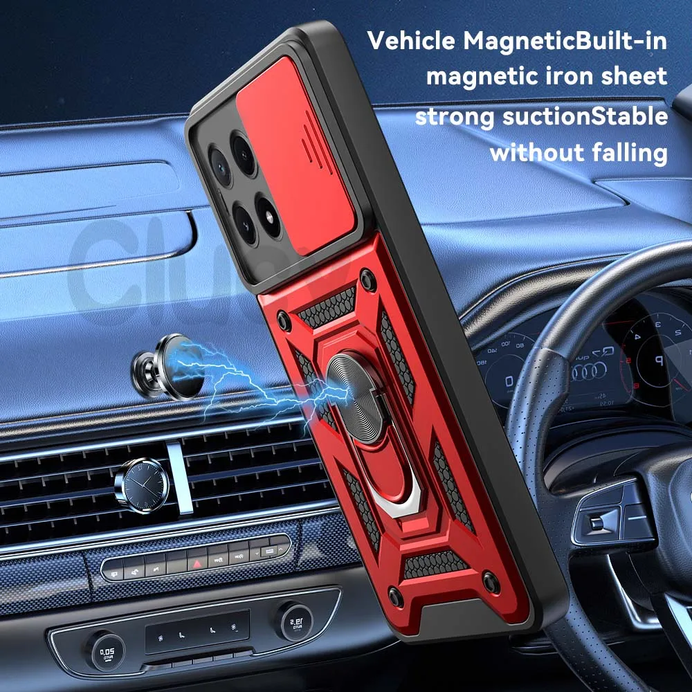 For Xiaomi Mi Poco X6 Pro X6 5G Camera Shockproof Armor Case For POCO M6 PRO 4G 5G C65 Car Magnetic Holder Ring Protect Cover