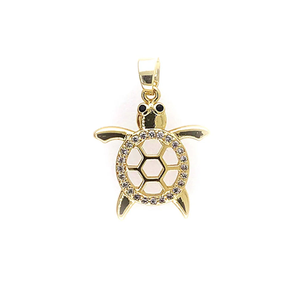 Cute Summer Sea Turtle Pendant Necklace CZ Zircon Gold Plated Animal Tortoise Accessories Hip Hop Party Gift Jewelry Making 2