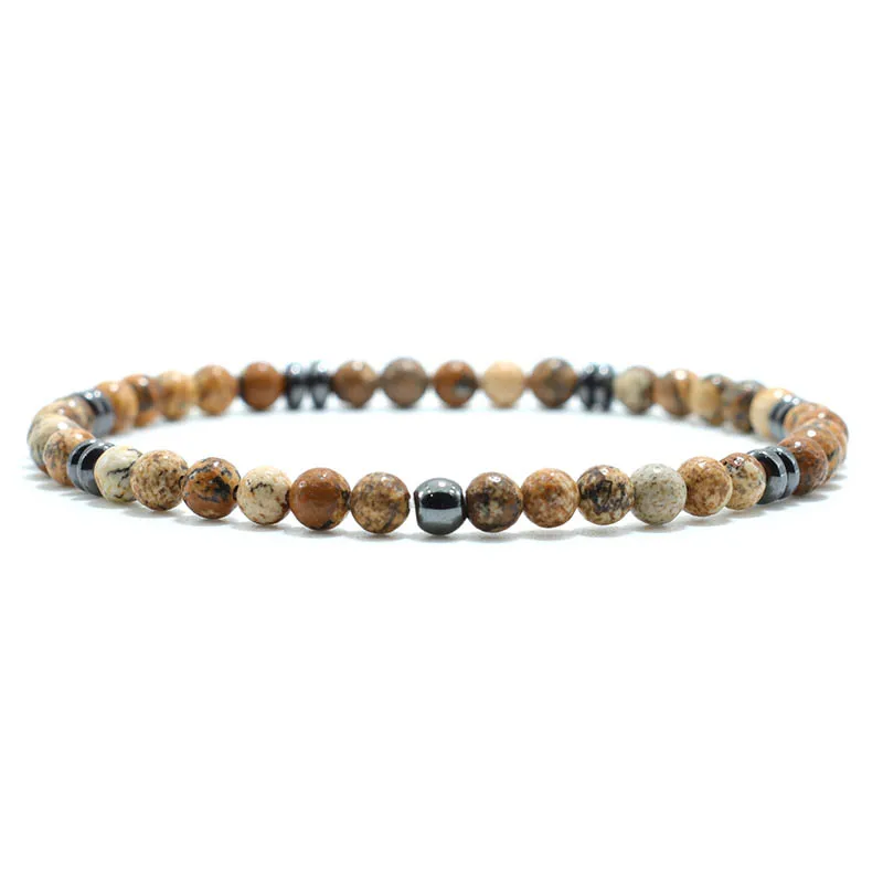 Beaded Bracelet 4mm Small Beaded Bracelet Men Natural Hematite Onyx Volcanic Rock Braslet For Husband