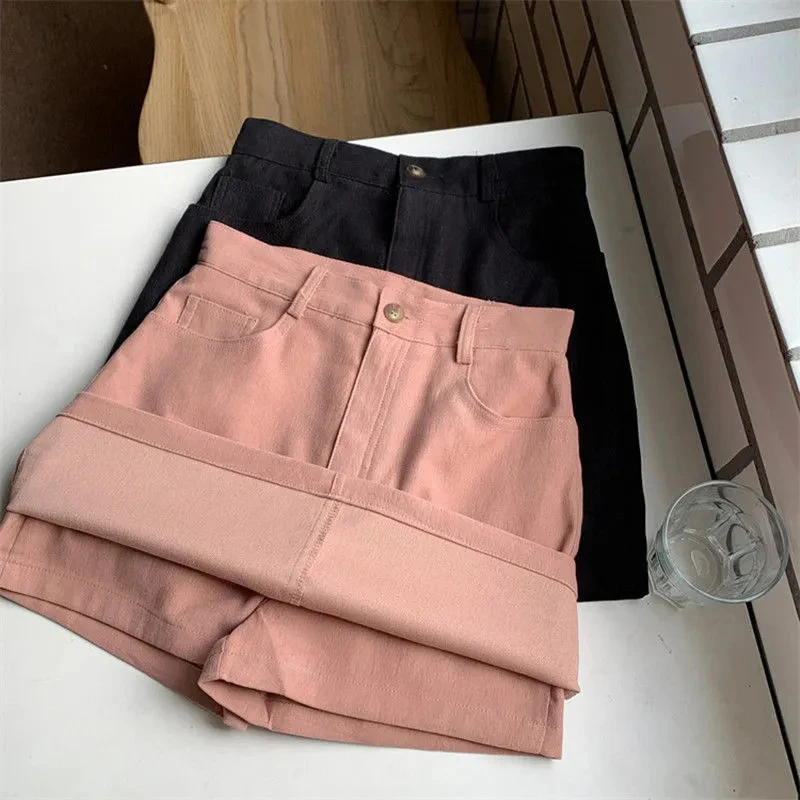 

Gidyq Pink High Waist Skirt Women Korean Fashion Chic A Line Mini Skirt Ladies Summer Solid Casual Sweet Shorts Skirt New