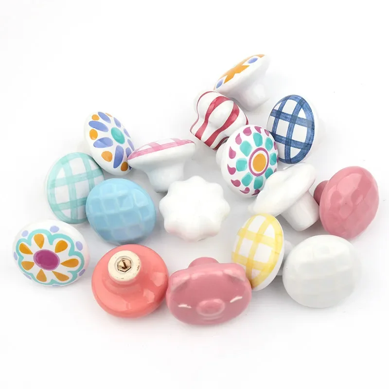 Rural Acme Nordic Style Ceramic Single Cartoon Round Wardrobe Kitchen Garden Door Handle Modern Cabinet Handle door handles cabinet handles