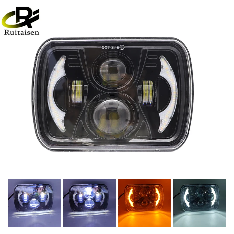 

7x6 5x7 inch LED Headlights Square Hi/Lo Beam Headlamp DRL Turn Signal for Jeep Wrangler JK Cherokee XJ 4x4 Offroad Accessories