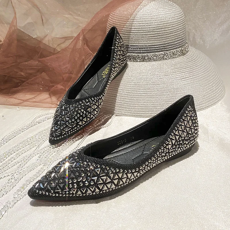 Women's Ballet Flats 2026 New Rhinestones Flat Casual Loafers Female Plus Size 43 Slip on Boat Shoes Chaussure Femme - 3