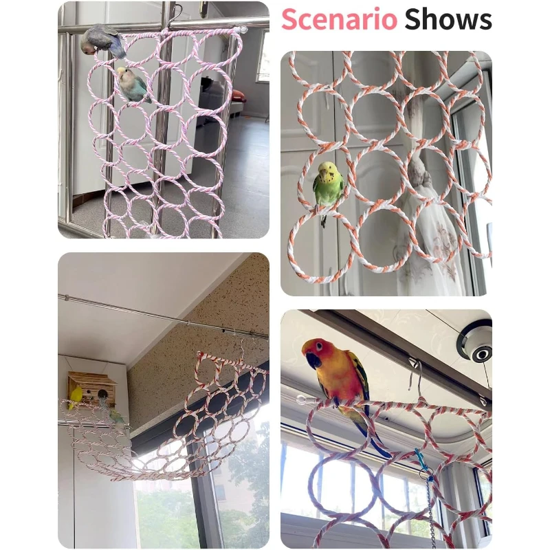 Climbing Bird Rope Net Toy Parrot Climbing Ladder Birdcage Rope Swing Suitable for Small, Medium and Small Birds or Rodents