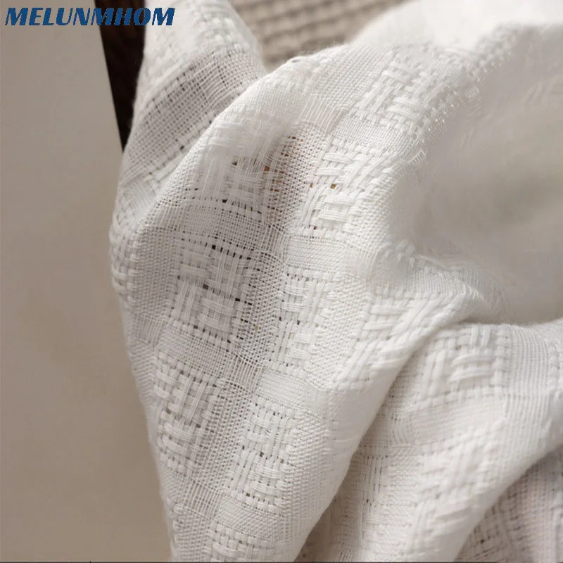 

Japanese-style Cotton And Linen Lattice Thickened Tulle for Living Room Hollow-out Curtains Simple Balcony Window Screen Decorat