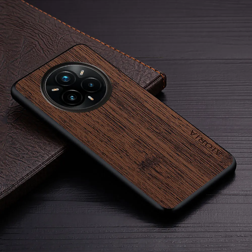 Elegant Straight Wood Grain PU Leather Phone Case