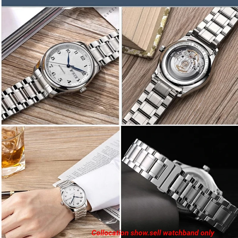 Curved Stainless Steel Watch Strap Bracelet for Men and Women, Chain Style, Universal Sizes 18-24mm