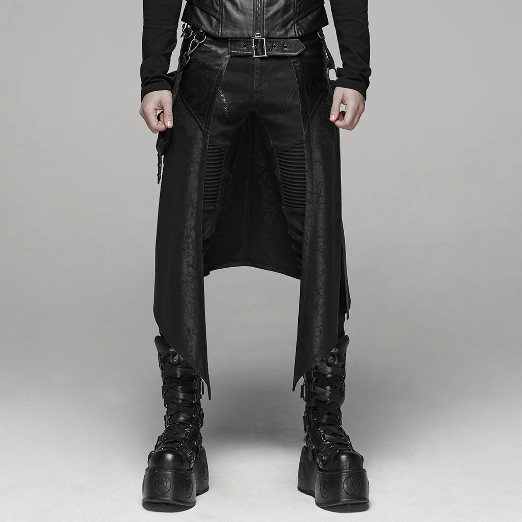 PUNK RAVE Men's Punk Removable Side Stereo Pocket Half Skirt Stage Performance Party Club Cosplay Men Pants