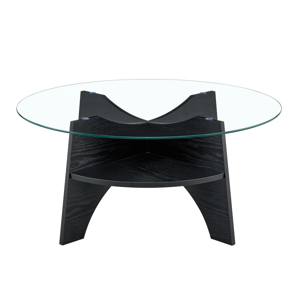 Eleganter 80cm Runder Sicherheitsglas-Beistelltisch Geformter Rahmen & Schwarze Holzoptik MDF-Beine Multifunktional für Heim- & Büroräume – Detail 13