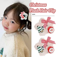 Christmas Plush Star Hair Clips Santa Claus Star Bowknot Charms Snap Hairpin Toddle Girls Side Bangs Barrettes Xmas Headwear