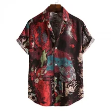 

2022Men's Casual Printed Shirt Large Size Short Sleeve Shirt Polo Collar Top