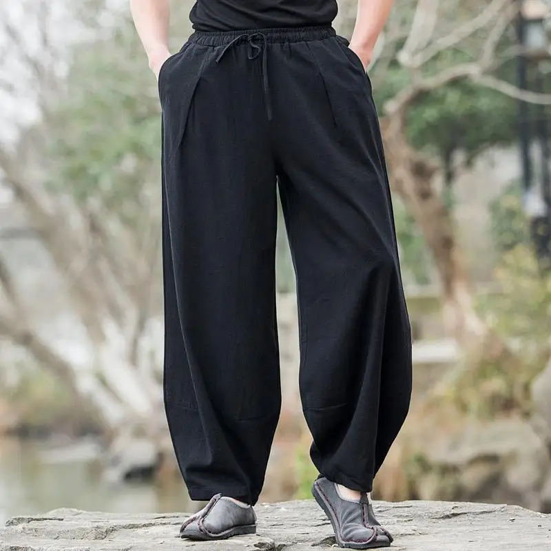 2023 Spring Autumn KPOP Fashion Style Harajuku Slim Fit Trousers Loose All Match Casual Pants Flax Wide Leg Pants Knickerbockers