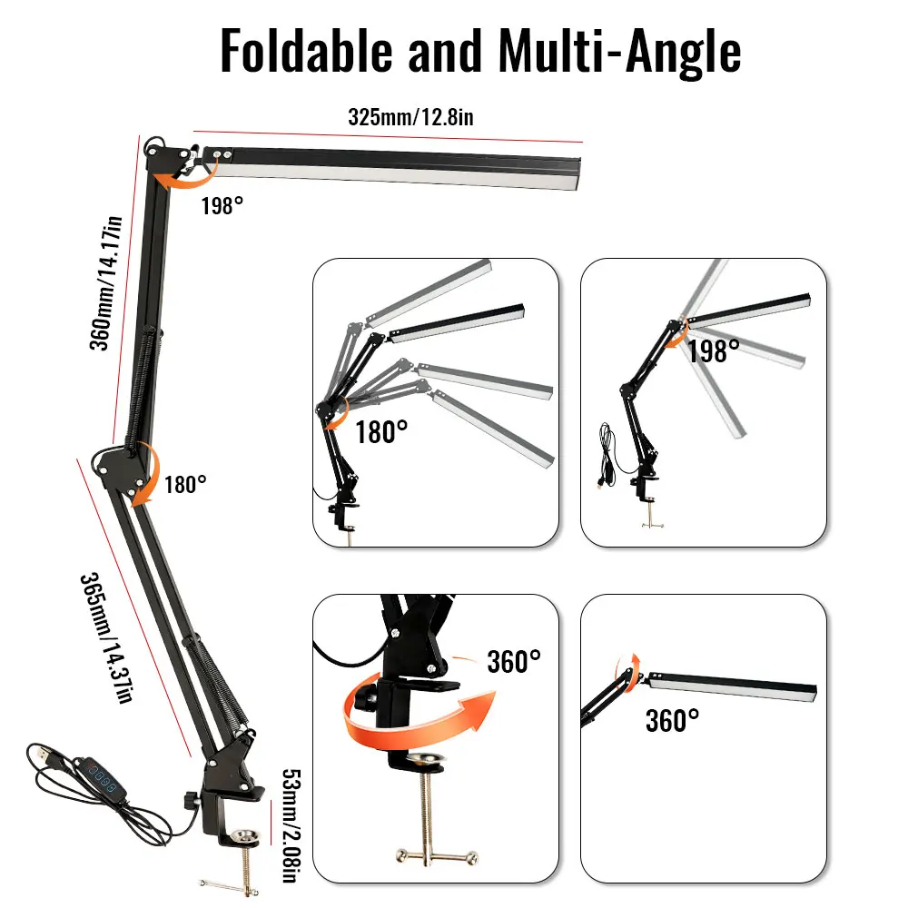 Adjustable LED Desk Lamp with Clamp - Eye-Caring Lighting with Multiple Modes and Brightness Levels for Office, Study, or Reading