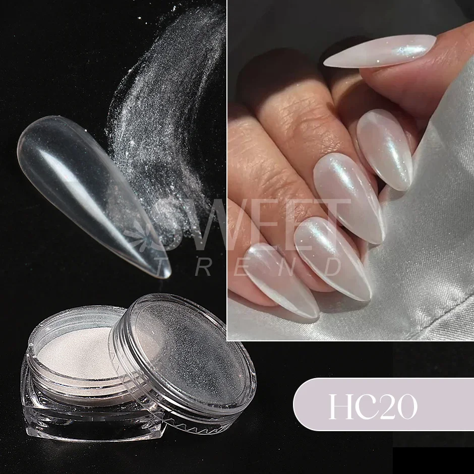 Nail Powder 2pcs Colorful Aurora Chrome Nail Powder Pearl Shell White High Glossy Rubbing Dust Holographic Glimmer Pigment Nail Decor Flash