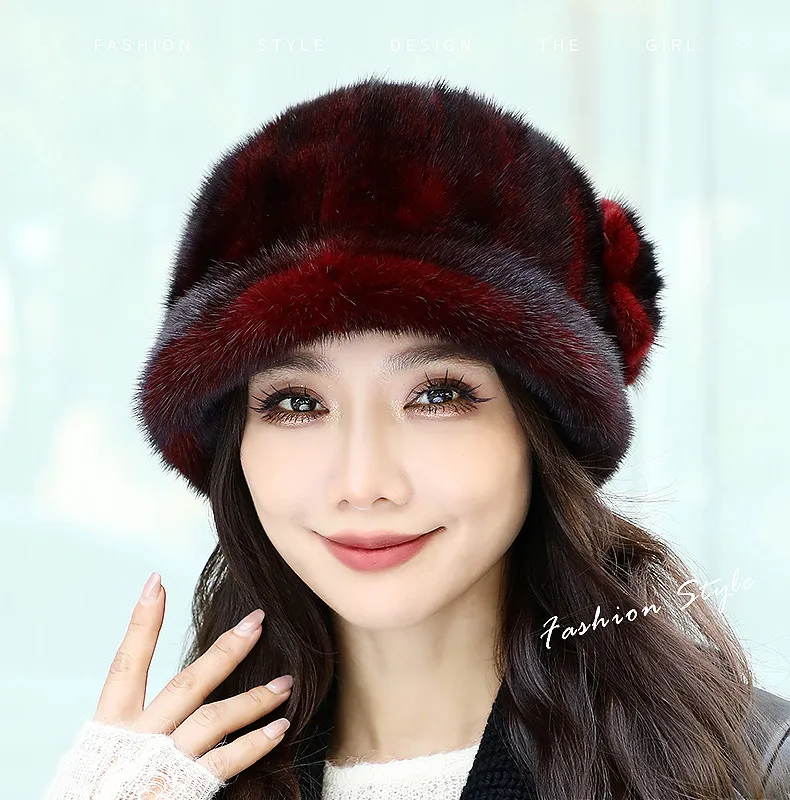 

Fashion Mink Fur Cap For Women Real Natural Whole Fur Hat Top Accessories Warm Ln Russian Winter Fur Hats For Lady