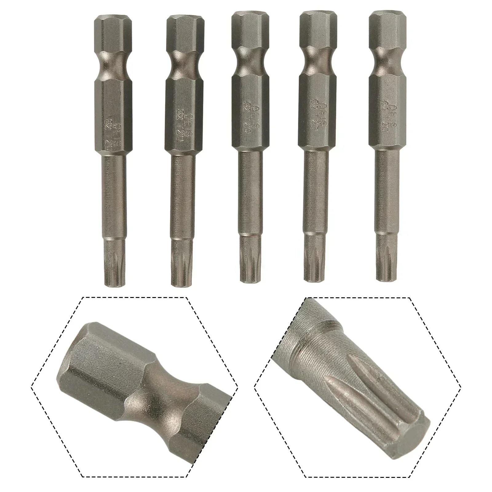 5pcs T20 50mm 긴 스크루 드라이버 비트 자기 Torx 스크루 드라이버 1/4 인치 육각 섕크 헤드 스크류 드라이버 스크루 드라이버 비트 핸드 툴