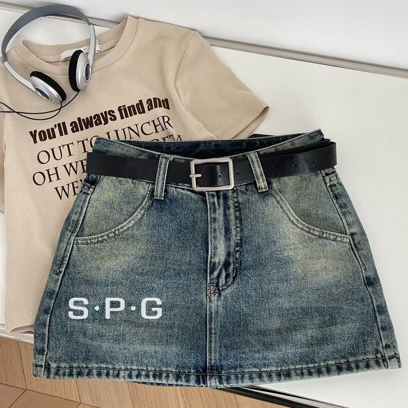 SPG American Spicy Girl A-line Half Skirt Pants Women's Spring/Summer 2023 Solid Commuter High Waist Wrapped Hip Short Skirt 2023 new spring and autumn gentle series ol commuter advanced light mature style solid color loose versatile women s shirt