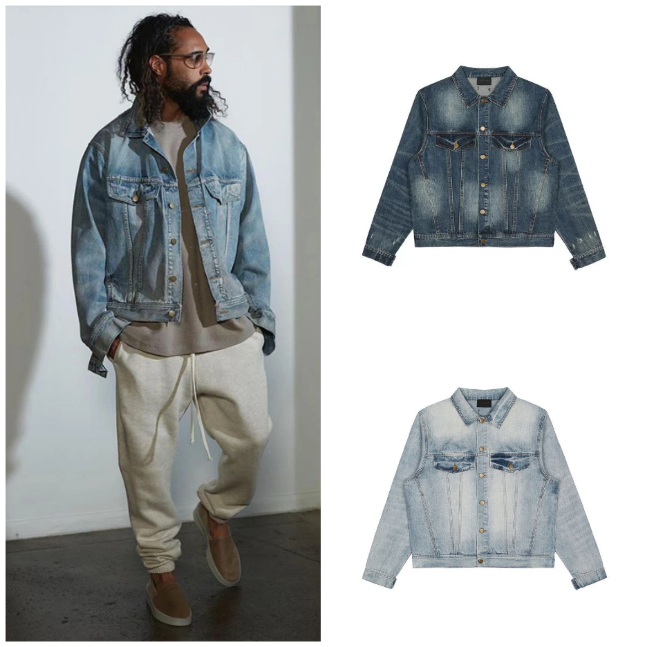 

High Street tide brand ESSENTIALS washed old retro cotton men's denim jacket women's casual sports KANYE the same New top jacket