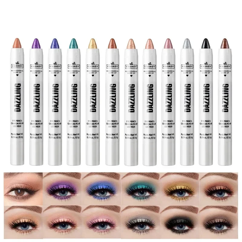 wholesale 12Colors Pearlescent Eyeshadow Pencil Waterproof Longlasting Glitter Shimmer Eye Shadow Pen Eyeliner Stick Eyes Makeup 2