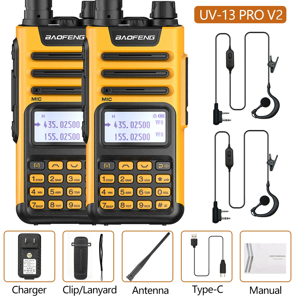 walkie talkie range 2PC BaoFeng UV-13 PRO 10W High Power Walkie Talkie UV13 Pro Support Type-C Charger 50KM Long Range Distance  Upgrade UV-5R BF-9R walkie talkies for adults Walkie Talkie