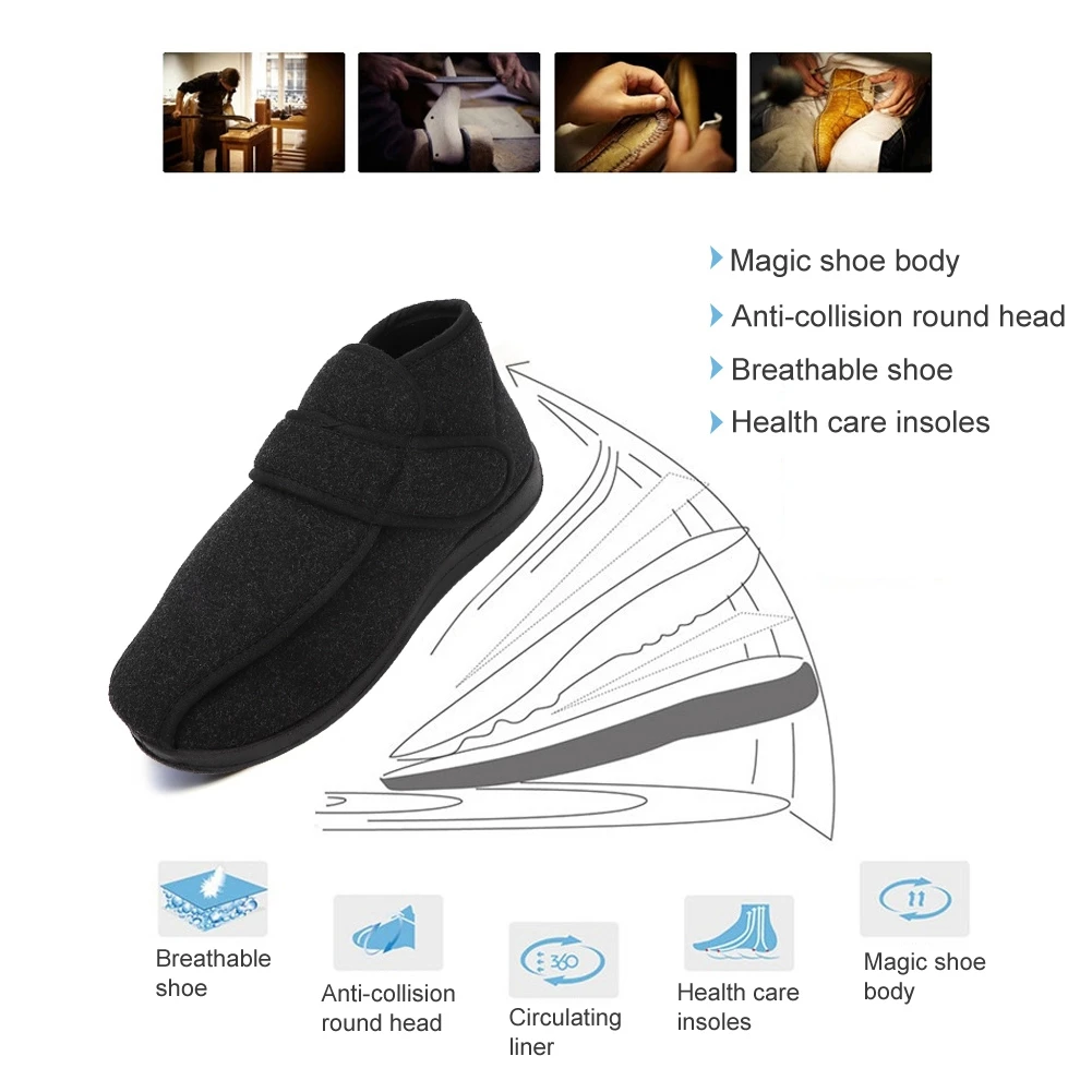 Diabetic Slippers Diabetic Thumb Eversion Deformation Postoperative Care Adjustable Fat Feet Flat Shoes Memory Foam Soles Black 6