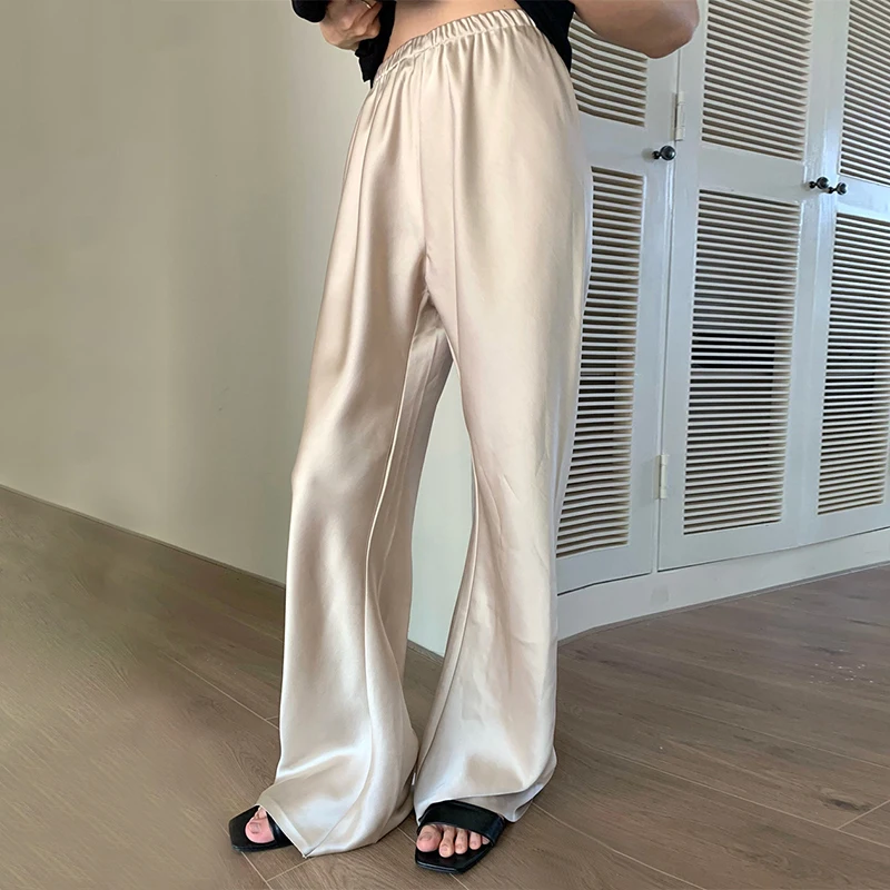 

Брюки женские атласные с широкими штанинами, Длинные повседневные Элегантные прямые брюки с защитой от пола, с широкими штанинами, лето 2024