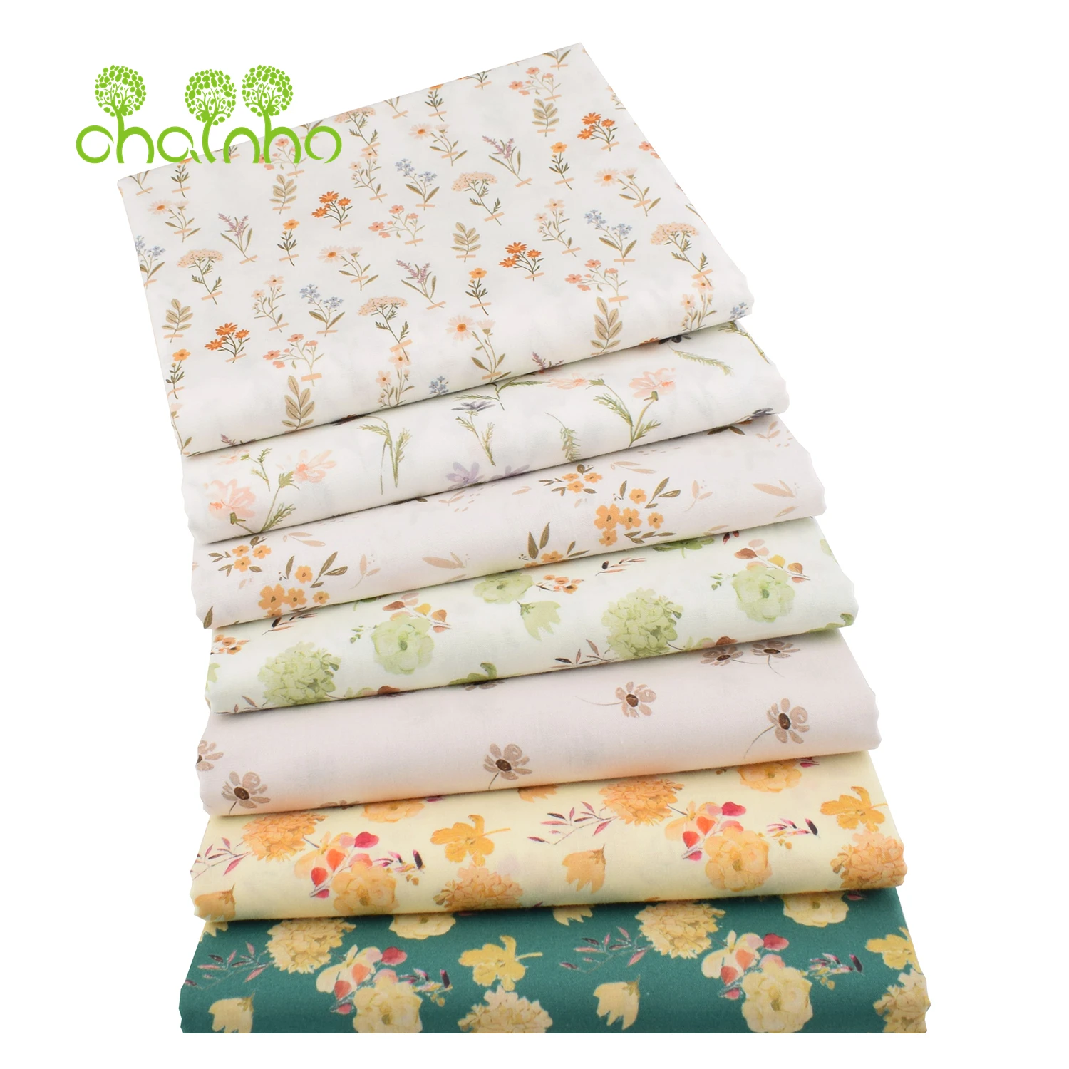 Chainho,Printed Plain Weave Poplin Cotton Fabric,DIY Quilting Sewing Material,Patchwork Cloth,Floral Series,2 Sizes,15PC229
