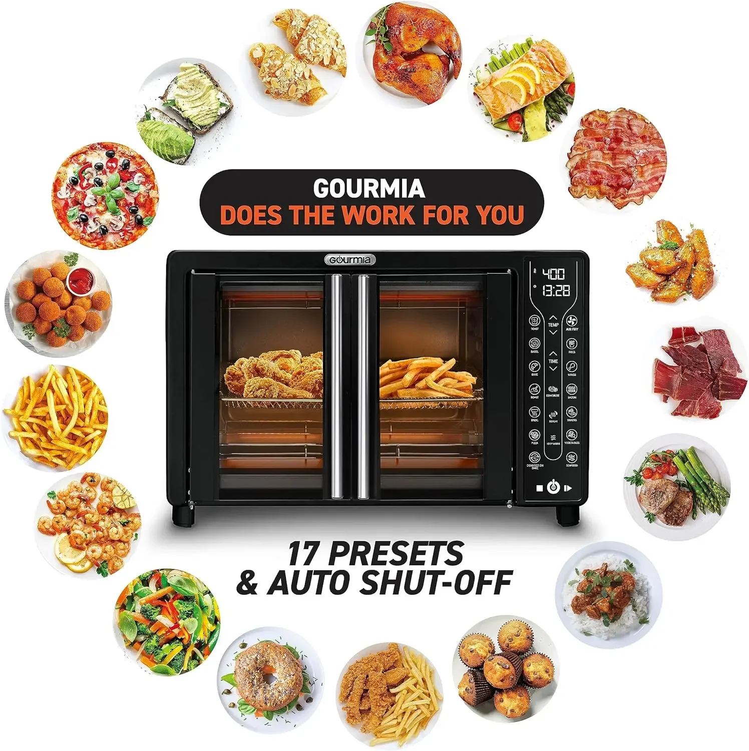 New Toaster Oven Air Fryer Combo 17 Cooking Presets 1700W French Door Digital Air Fryer Oven 24L Capacity Accessories 4