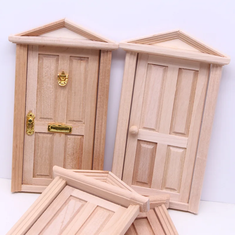 Dollhouse Miniature Wood Door Unpainted Simulation DIY Wooden