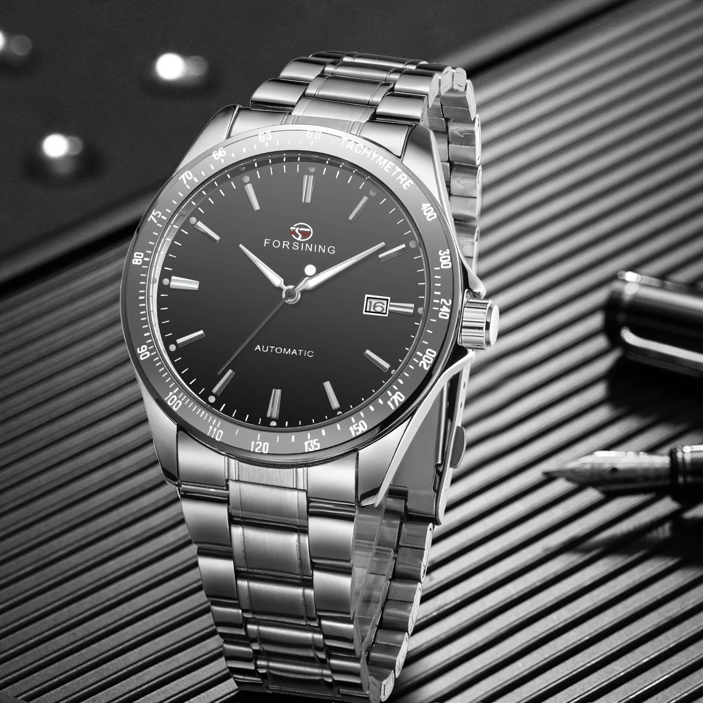 Orologio meccanico automatico di lusso per uomo - Cinturino in acciaio inossidabile, telaio ritagliato, elegante cassa in acciaio inossidabile, regalo perfetto per lui, Business C_voghion.com