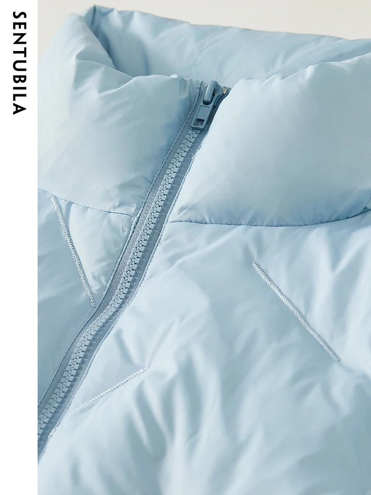 SENTUBILA Winter 90 White Duck Short Down Jacket Women 2023 Zipper Stand Collar Crop Down Coats Warm Puffer Jackets W34Y49505