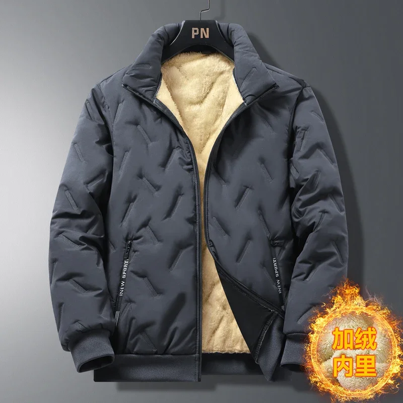 Men's Thicken Parkas Fleece Lining Warm Winter Jacket Cashmere Coat Solid Outdoor Cotton-Padded Male Windbreaker Outwear